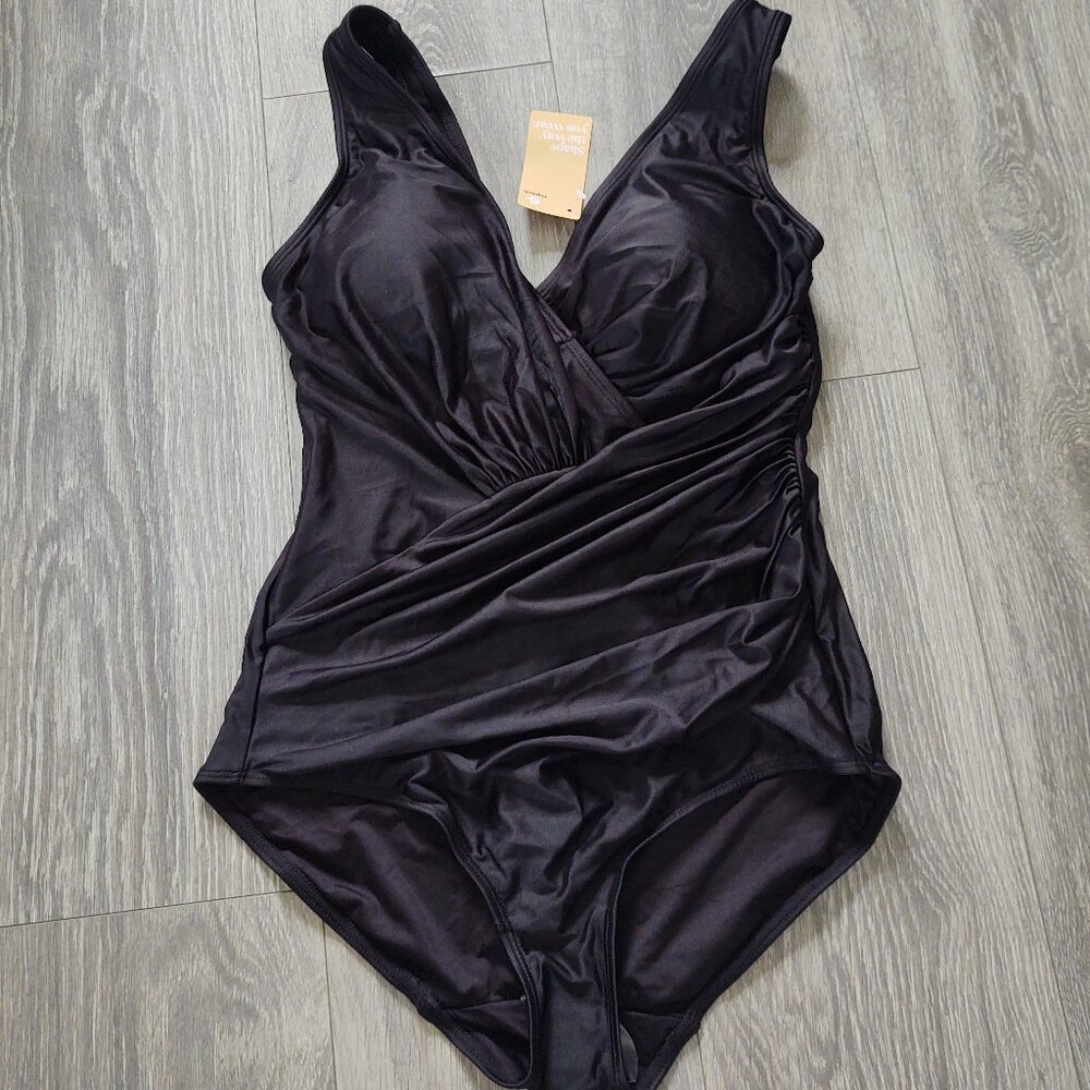 NWT Popilush The Shapewear Tummy Control Ruched V Neck One Piece Swimsuit